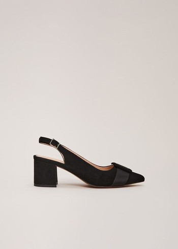 Phase Eight Suede Buckle Block Heels Black Australia | TK4167930